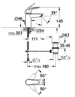 Смеситель для раковины AQUAme Prato AQMP6111 с донным клапаном хром